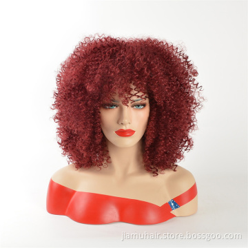Short Hair Afro Kinky Curly Wigs With Bangs For Women African Synthetic Ombre Cosplay Wigs Wholesale